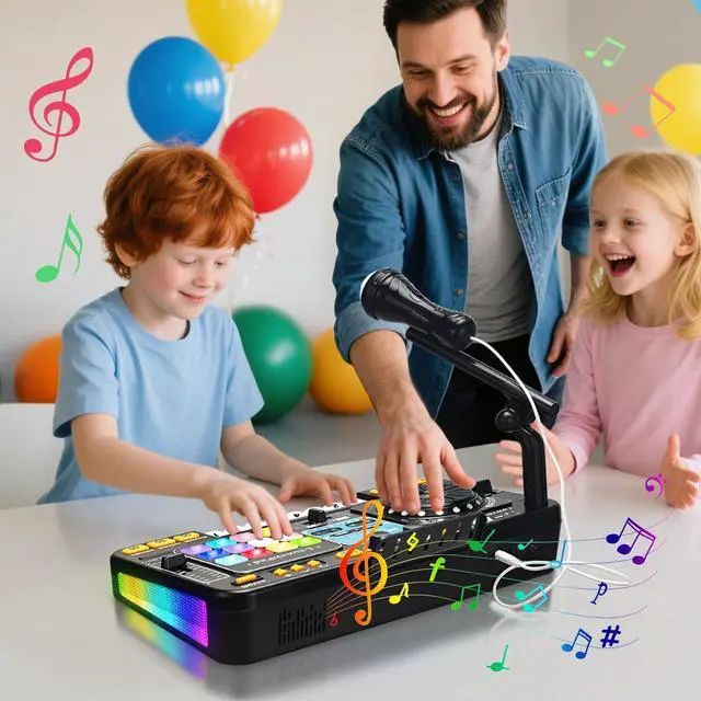 Alt view image 7 of 7 - for Kids, Toddler DJ Mixing Table with DJ Turntable, Game Mode, Light & Speed Control and Microphone, Gifts for 3 4 5 6 Years Old Boys Girls - Kid DJ Mixer Set