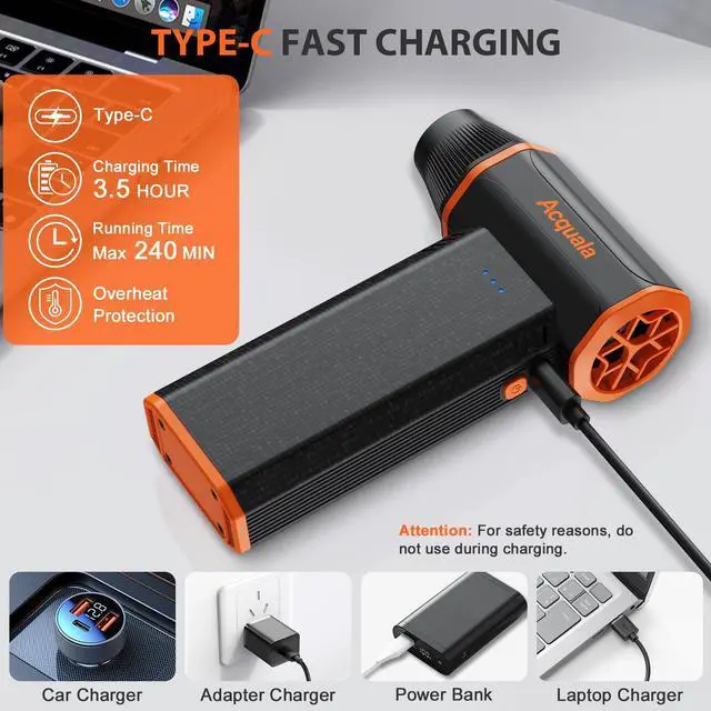 Alt view image 7 of 7 - Electric Air Duster, 160000RPM Ultra Powerful Compressed Air Duster, 3-Gear Adjustable Air Blower, Rechargeable Cordless Mini Blower for Keyboard, Computer, Electronics, Car, Home & Outdoor Cleaning