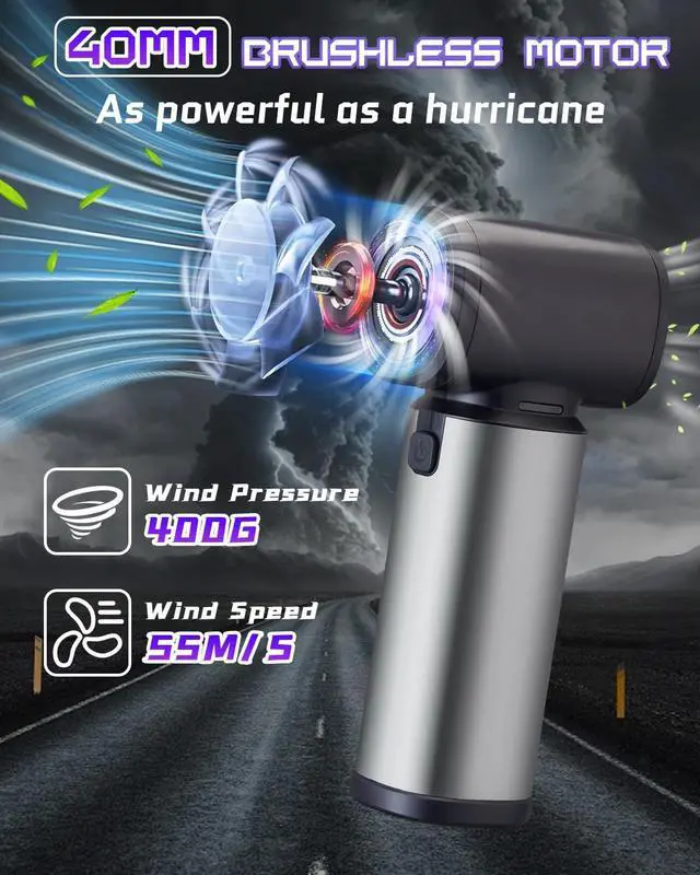 Alt view image 2 of 7 - Compressed Air Duster Rechargeale, 300000 RPM Duster Blower with LED Light, 3-Gear Adjustable PC Duster for Keyboard, Metal Air Blower for Car Detailing, Pet Car Drying, House Cleaning