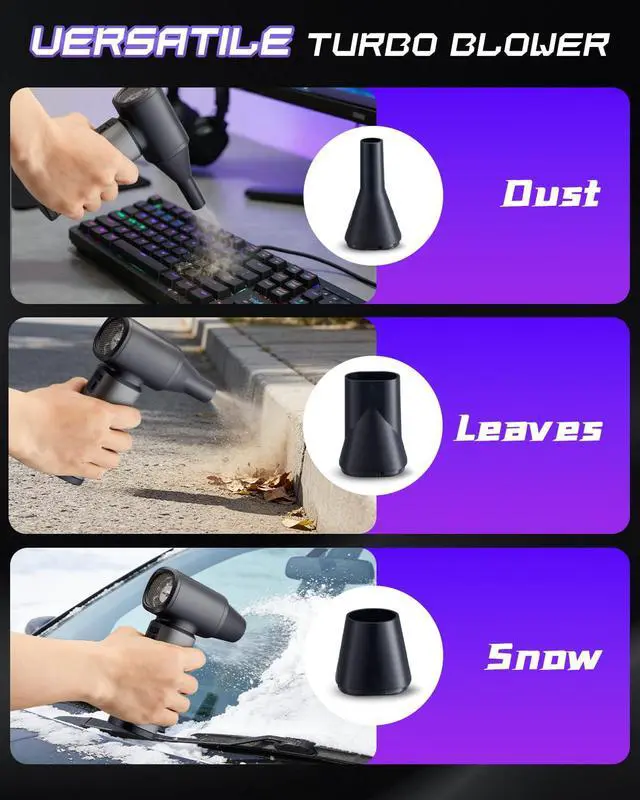 Alt view image 7 of 7 - Compressed Air Duster Rechargeale, 300000 RPM Duster Blower with LED Light, 3-Gear Adjustable PC Duster for Keyboard, Metal Air Blower for Car Detailing, Pet Car Drying, House Cleaning
