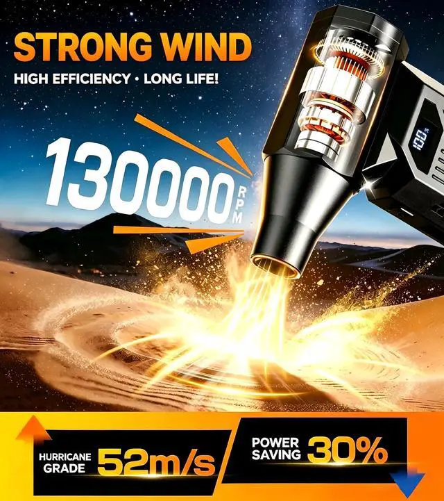 Alt view image 2 of 7 - Compressed Air Duster-130000RPM Super Power Cordless Air Duster, Rechargeable Brushless Motor Durable Blower, 4-Gear Adjustable Dust Blower for Computer, Keyboard, Outdoor, House and Car