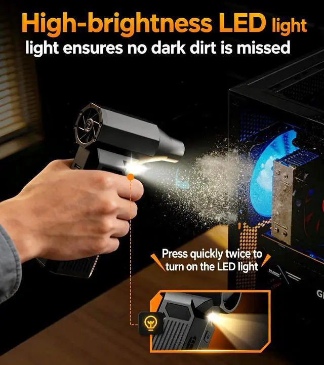 Alt view image 6 of 7 - Compressed Air Duster-130000RPM Super Power Cordless Air Duster, Rechargeable Brushless Motor Durable Blower, 4-Gear Adjustable Dust Blower for Computer, Keyboard, Outdoor, House and Car