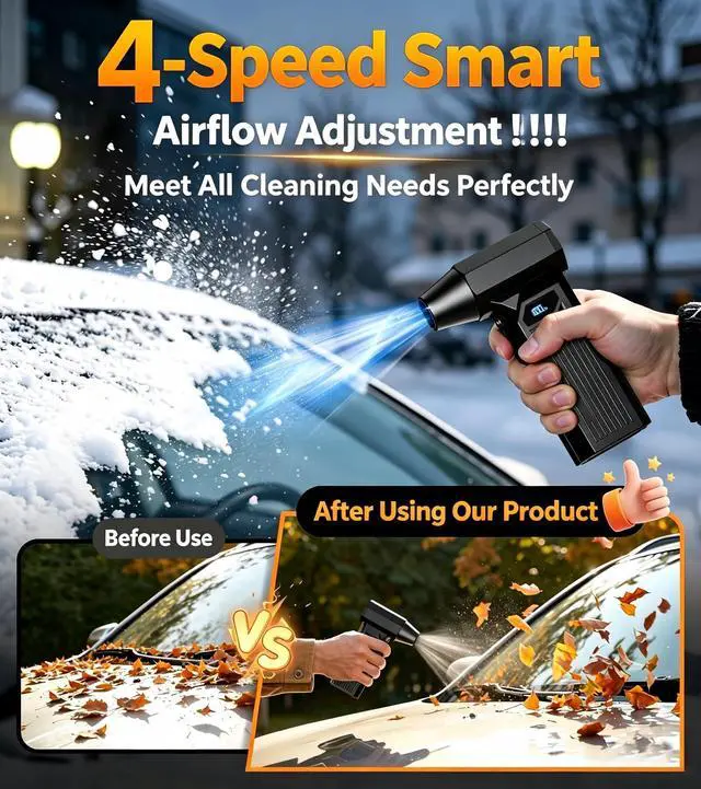 Alt view image 4 of 7 - Compressed Air Duster-130000RPM Super Power Cordless Air Duster, Rechargeable Brushless Motor Durable Blower, 4-Gear Adjustable Dust Blower for Computer, Keyboard, Outdoor, House and Car