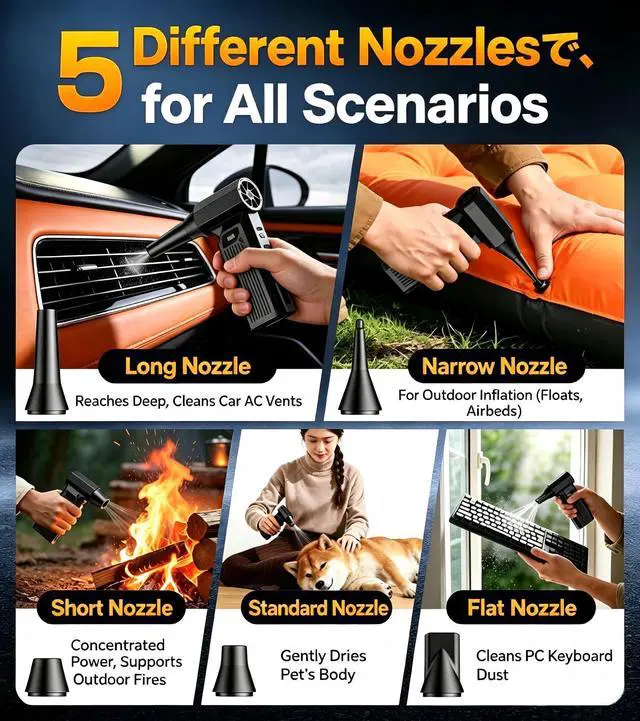 Alt view image 3 of 7 - Compressed Air Duster-130000RPM Super Power Cordless Air Duster, Rechargeable Brushless Motor Durable Blower, 4-Gear Adjustable Dust Blower for Computer, Keyboard, Outdoor, House and Car