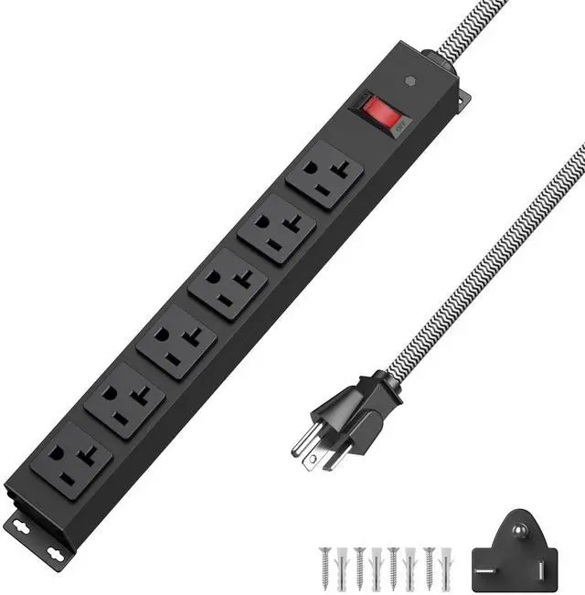 Main image of 20 Amp Power Strip with 5-20P/T- Plug, Heavy Duty High Amp Metal Surge Protector, Mountable Industrial Power Strip with 6AC Outlets(5-20R) and Circuit Breaker, 10FT 12AWG Extension Cord