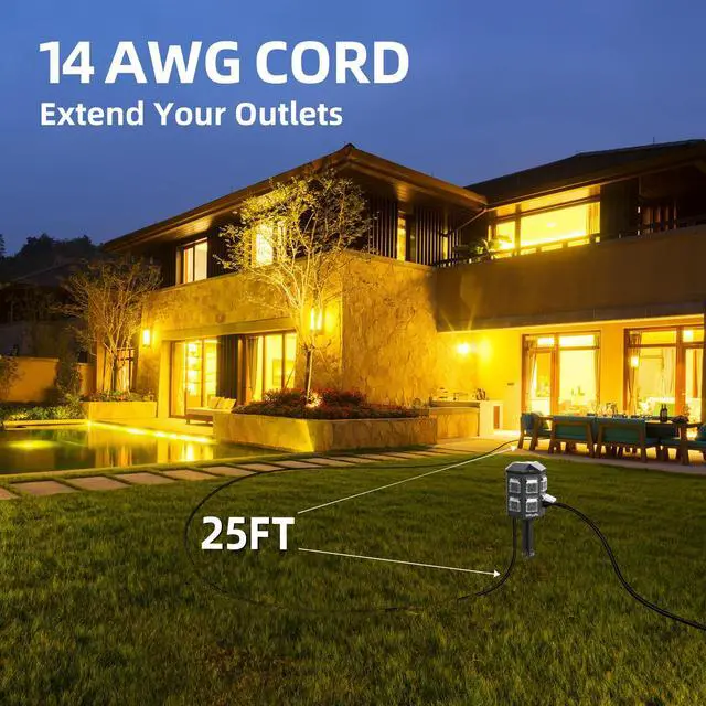 Alt view image 2 of 4 - Outdoor Remote Control Power Strip, 25FT Extension Cord Waterproof, Independent Control Outlets, 6 Grounded Outlets for Outdoor Decorations, 14 AWG, 15A/1875W, ETL Listed (25 FT)
