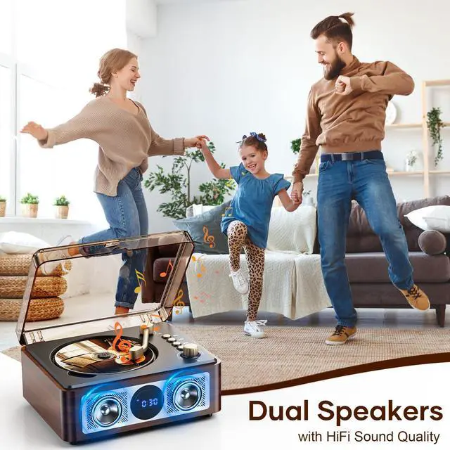 Alt view image 5 of 7 - Portable CD Player Bluetooth with Speakers - Lehwey Desktop CD Players for Home, Built-in Dual Stereo Speakers, FM Radio, Repeat, Remote Control, Supports USB/AUX/Type-C, Retro Gift, for Kids, Brown