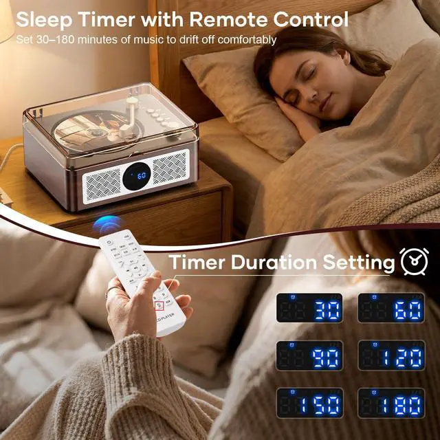 Alt view image 4 of 7 - Portable CD Player Bluetooth with Speakers - Lehwey Desktop CD Players for Home, Built-in Dual Stereo Speakers, FM Radio, Repeat, Remote Control, Supports USB/AUX/Type-C, Retro Gift, for Kids, Brown