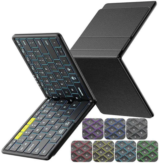 Main image of Full-Size Foldable Bluetooth Keyboard, KF08X Wireless Folding Keyboard with Backlight, Portable Travel Keyboards for iPhone iPad Smartphone Tablet Laptop, Android Windows Mac OS - Black