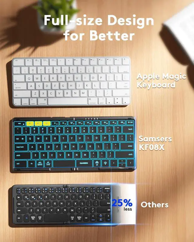 Alt view image 3 of 7 - Full-Size Foldable Bluetooth Keyboard, KF08X Wireless Folding Keyboard with Backlight, Portable Travel Keyboards for iPhone iPad Smartphone Tablet Laptop, Android Windows Mac OS - Black