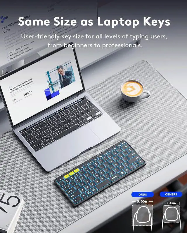 Alt view image 4 of 7 - Full-Size Foldable Bluetooth Keyboard, KF08X Wireless Folding Keyboard with Backlight, Portable Travel Keyboards for iPhone iPad Smartphone Tablet Laptop, Android Windows Mac OS - Black