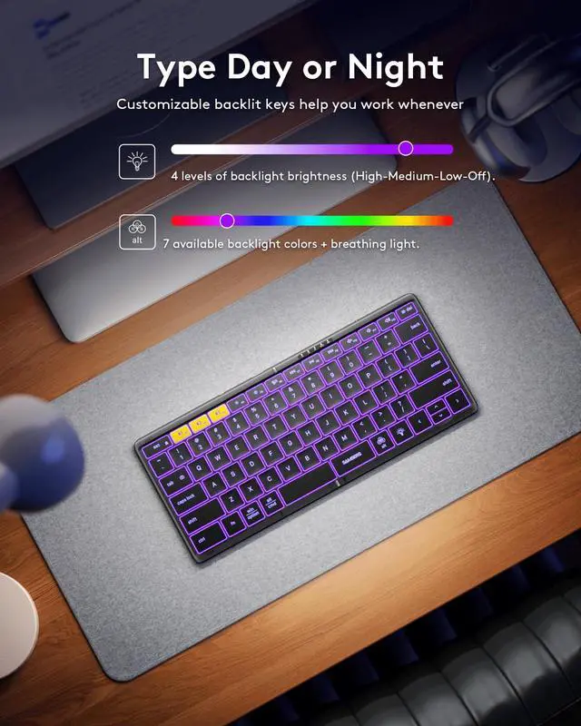 Alt view image 2 of 7 - Full-Size Foldable Bluetooth Keyboard, KF08X Wireless Folding Keyboard with Backlight, Portable Travel Keyboards for iPhone iPad Smartphone Tablet Laptop, Android Windows Mac OS - Black