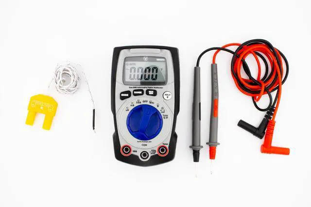 Alt view image 2 of 7 - 600V True RMS Auto-Ranging Multimeter with Backlight and MAX/MIN; Measures Voltage Current Resistance Capacitance Frequency Temperature; 2-Year Warranty; Professional & DIY Use