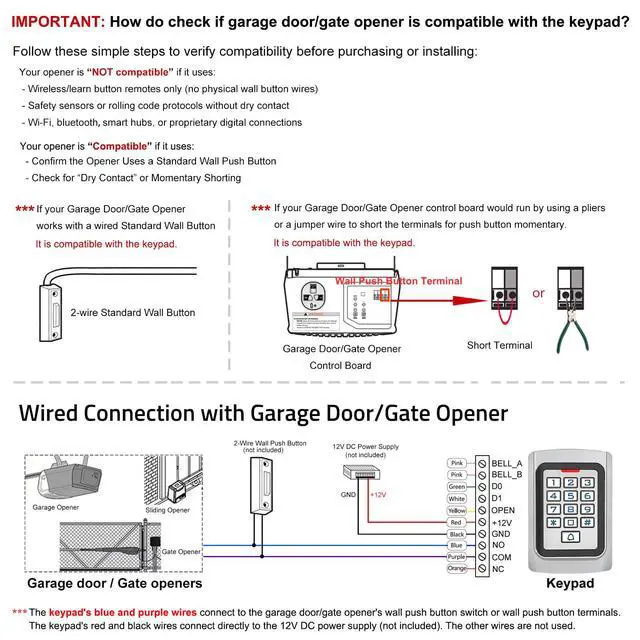 Alt view image 3 of 7 - Universal Wired Access Control Keypad, 12V DC Metal Door Keypad, PIN Code & ID Card Key pad, IP68 Waterproof, 2000 Users, for Garage Door, Gate Opener, Magnetic Lock and Access Control Systems
