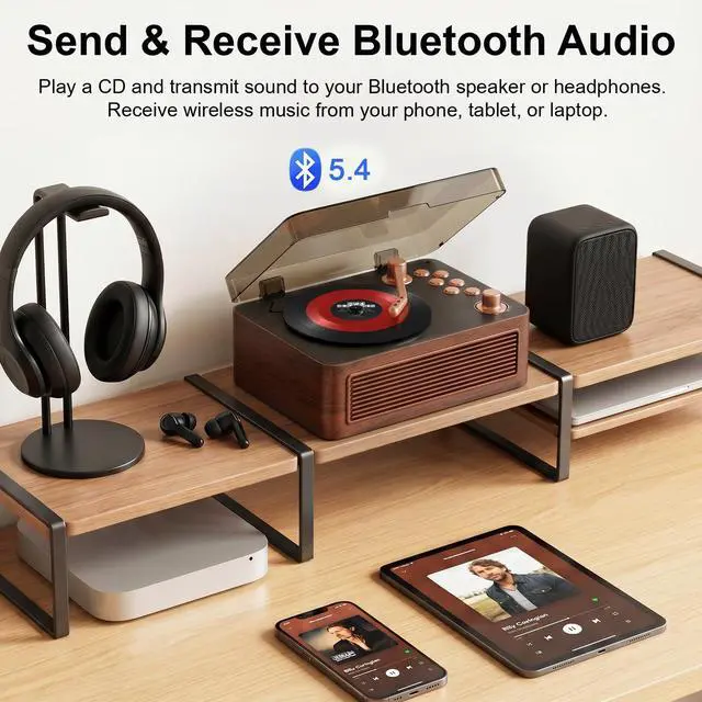 Alt view image 4 of 7 - Portable CD Player with Speaker Retro Wood, 3600 mAh Nostalgic CD Music Player Bluetooth for Home with FM Radio Remote Support USB & AUX Playback, Vintage Gift for Men Women Birthday Christmas