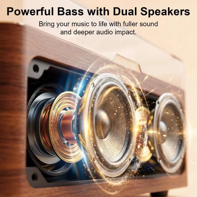 Alt view image 7 of 7 - Portable CD Player with Speaker Retro Wood, 3600 mAh Nostalgic CD Music Player Bluetooth for Home with FM Radio Remote Support USB & AUX Playback, Vintage Gift for Men Women Birthday Christmas