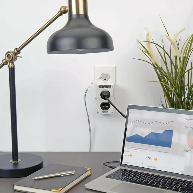 Alt view image 2 of 7 - Isobar ISOBLOK2-0 Heavy Duty Outlet Extender, Wall Power Strip Surge Protector, 2 Outlets, Direct Plug-in, White, Metal Power Strip, Industrial Garage Work Shop Bench