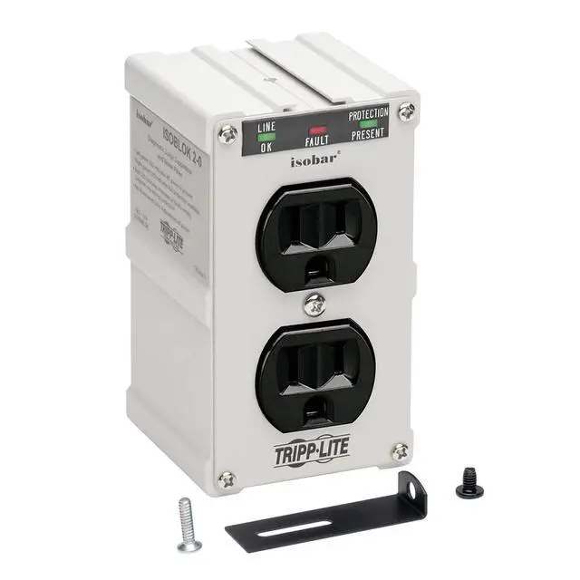 Alt view image 3 of 7 - Isobar ISOBLOK2-0 Heavy Duty Outlet Extender, Wall Power Strip Surge Protector, 2 Outlets, Direct Plug-in, White, Metal Power Strip, Industrial Garage Work Shop Bench