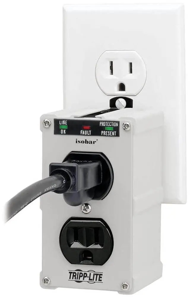 Alt view image 4 of 7 - Isobar ISOBLOK2-0 Heavy Duty Outlet Extender, Wall Power Strip Surge Protector, 2 Outlets, Direct Plug-in, White, Metal Power Strip, Industrial Garage Work Shop Bench