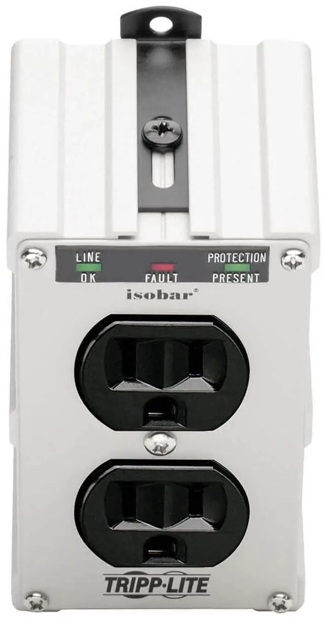 Alt view image 6 of 7 - Isobar ISOBLOK2-0 Heavy Duty Outlet Extender, Wall Power Strip Surge Protector, 2 Outlets, Direct Plug-in, White, Metal Power Strip, Industrial Garage Work Shop Bench