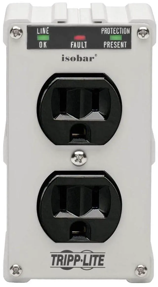 Alt view image 7 of 7 - Isobar ISOBLOK2-0 Heavy Duty Outlet Extender, Wall Power Strip Surge Protector, 2 Outlets, Direct Plug-in, White, Metal Power Strip, Industrial Garage Work Shop Bench