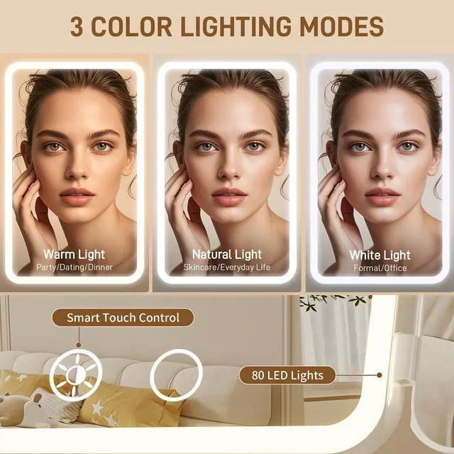 Alt view image 3 of 7 - Makeup Mirror with Lights, Rechargeable Tri-Fold Magnifying Mirror,Touch Screen and 3X/5X/10X Magnification, Travel Mirror