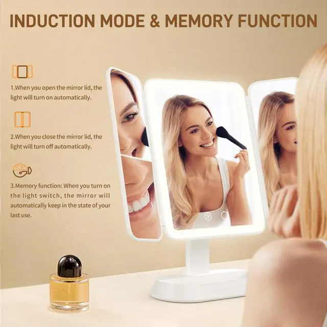 Alt view image 5 of 7 - Makeup Mirror with Lights, Rechargeable Tri-Fold Magnifying Mirror,Touch Screen and 3X/5X/10X Magnification, Travel Mirror