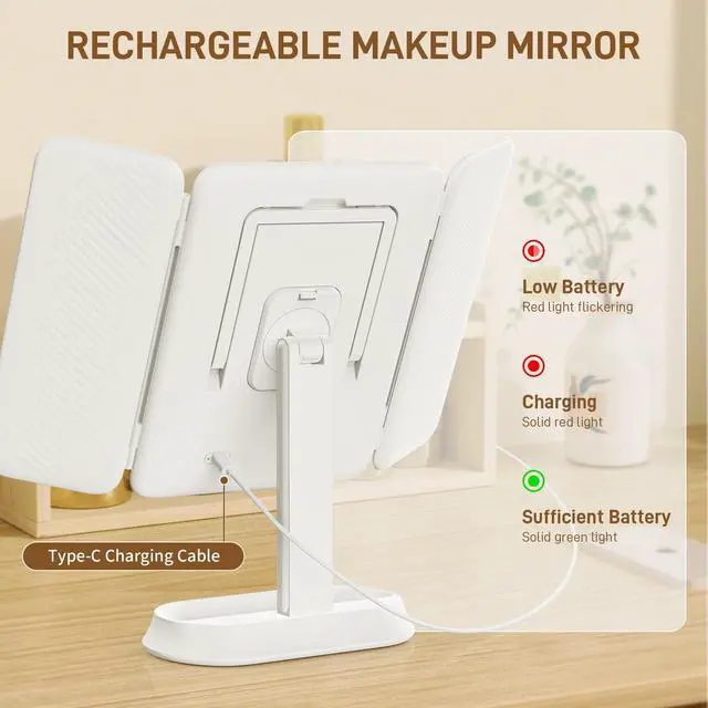Alt view image 7 of 7 - Makeup Mirror with Lights, Rechargeable Tri-Fold Magnifying Mirror,Touch Screen and 3X/5X/10X Magnification, Travel Mirror