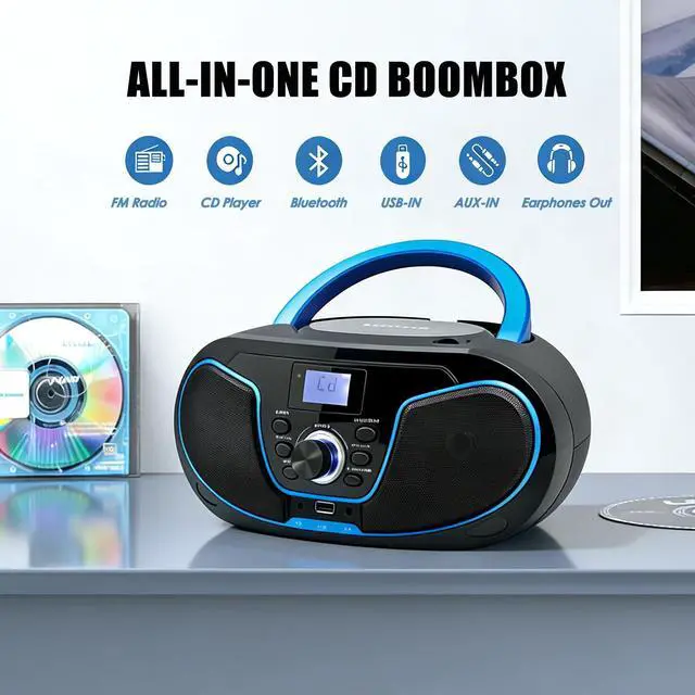 Alt view image 2 of 7 - Portable CD Boombox, CD Player with Clear Stereo Sound, Bluetooth 5.3, FM Radio, USB/AUX/3.5mm Earphone Jack, AC/Battery Powered for Home Outdoor Kids Elders (LP-D02)