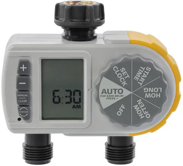 Main image of 28153 Single-Dial Two-Outlet Hose Timer, Gray