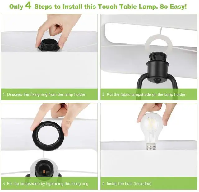 Alt view image 6 of 7 - Bedside Touch Control Table Lamp with Dual USB Charging Ports 1 AC Outlet, 3 Way Dimmable Modern Nightstand Lamp with White Fabric Shade, Desk Lamp for Bedroom Living Room Office with 5000K LED Bulb