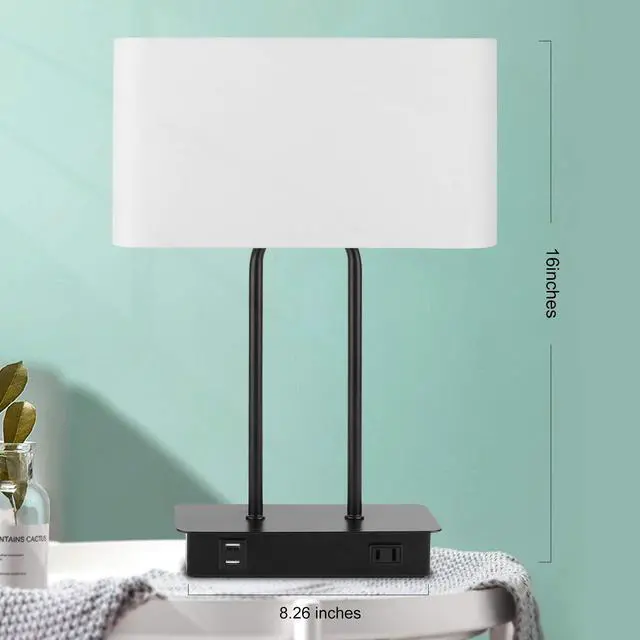 Alt view image 7 of 7 - Bedside Touch Control Table Lamp with Dual USB Charging Ports 1 AC Outlet, 3 Way Dimmable Modern Nightstand Lamp with White Fabric Shade, Desk Lamp for Bedroom Living Room Office with 5000K LED Bulb