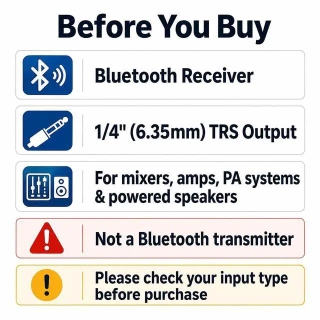 Alt view image 4 of 7 - 6dot35 Bluetooth Receiver with 1/4" (6.35mm) TRS Output, aptX HD/Low Latency, USB-C DAC, for Mixers, PA Systems, Amps & Powered Speakers, TWS Pairing, Not a Bluetooth Transmitter