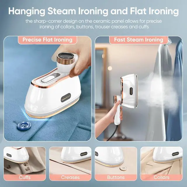 Alt view image 4 of 6 - Steamer for Clothes & Iron 2in1, 1200W Travel Steam Iron, 5 Modes LCD, 180ml for 20 Min Steam, UL 141 Tests Passed, White, 120V