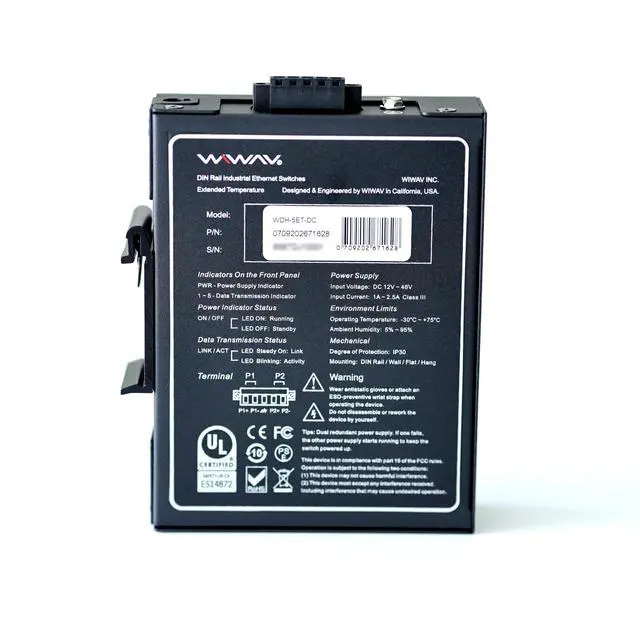 Alt view image 2 of 5 - WDH-5ET-DC 10/100Mbps Unmanaged 5-Port Industrial Ethernet Switches with DIN Rail/Wall-Mount (UL Listed, Fanless, -30~75°C)
