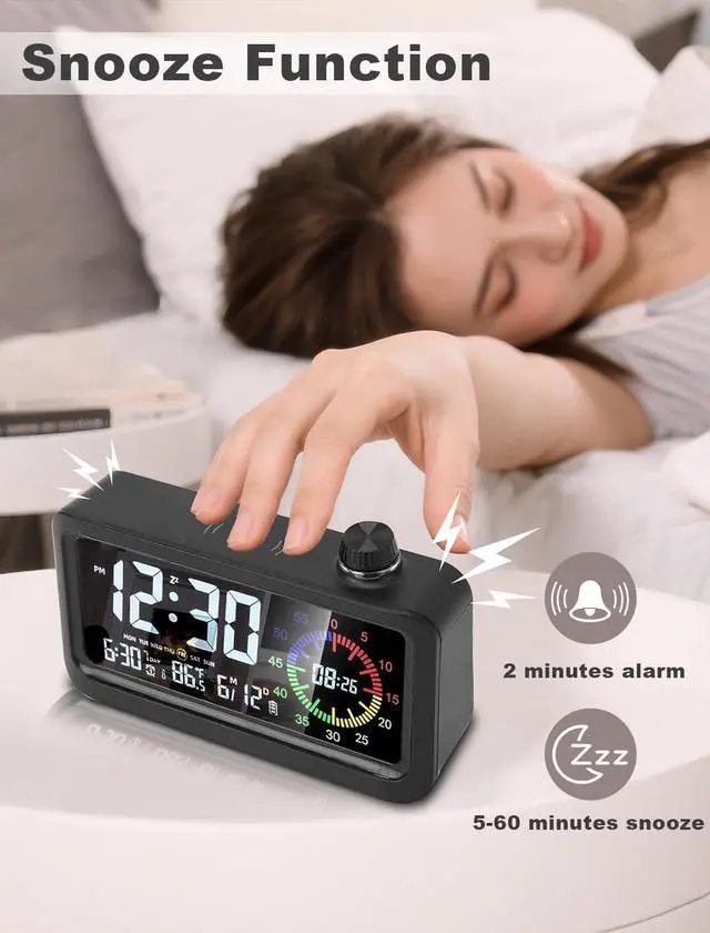 Alt view image 3 of 7 - Rechargeable Digital Alarm Clock with 60-Minute Timer, Dual LCD Display Digital Clock Visual Timer for Kids Student,Temperature & Date Ideal for Time Management, Bedroom, Office and Home Use