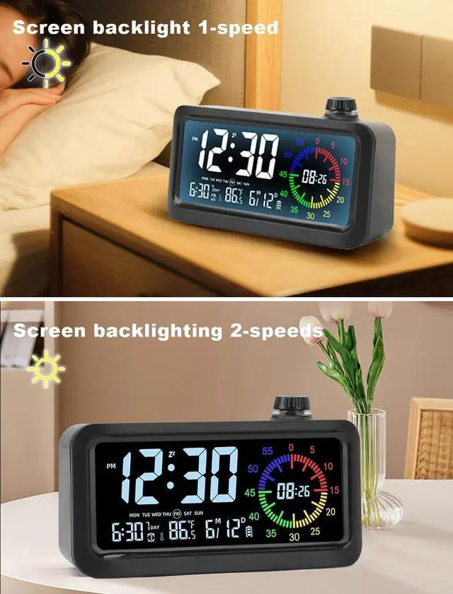 Alt view image 5 of 7 - Rechargeable Digital Alarm Clock with 60-Minute Timer, Dual LCD Display Digital Clock Visual Timer for Kids Student,Temperature & Date Ideal for Time Management, Bedroom, Office and Home Use