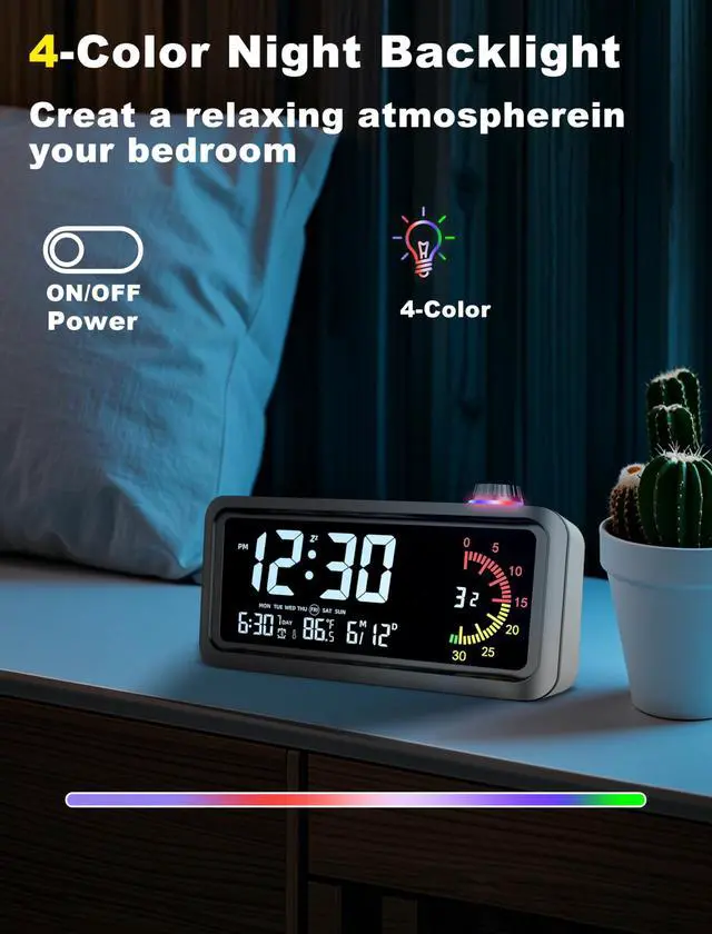 Alt view image 4 of 7 - Rechargeable Digital Alarm Clock with 60-Minute Timer, Dual LCD Display Digital Clock Visual Timer for Kids Student,Temperature & Date Ideal for Time Management, Bedroom, Office and Home Use