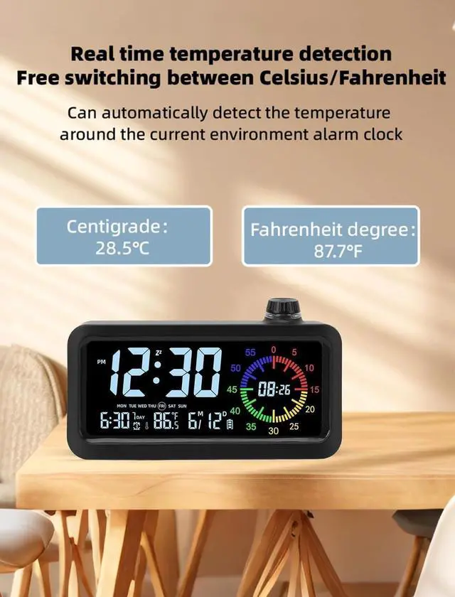 Alt view image 6 of 7 - Rechargeable Digital Alarm Clock with 60-Minute Timer, Dual LCD Display Digital Clock Visual Timer for Kids Student,Temperature & Date Ideal for Time Management, Bedroom, Office and Home Use