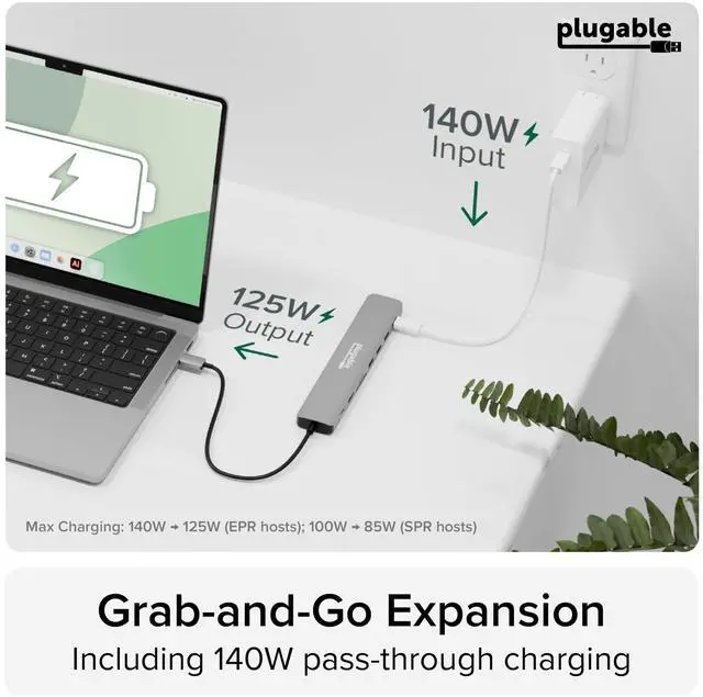 Alt view image 4 of 7 - USB C Hub Multiport Adapter: 9-in-1 with 140W PD Charging, 4K 60Hz HDMI, 10Gbps Data Transfer, Gigabit Ethernet, SD for USBC, USB4, Thunderbolt MacBook, Windows, Chromebook (USBC-9IN1E)