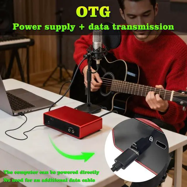 Alt view image 2 of 7 - USB Audio Interface for Computer Recording Music(Red), 2 Channel Guitar Audio Interface, 32Bit/192kHz Podcasting Streaming with 48V Phantom Power
