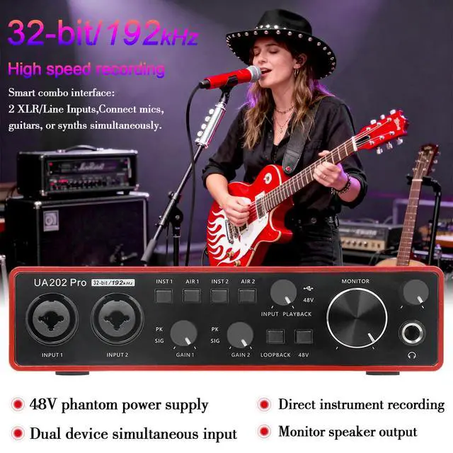 Alt view image 3 of 7 - USB Audio Interface for Computer Recording Music(Red), 2 Channel Guitar Audio Interface, 32Bit/192kHz Podcasting Streaming with 48V Phantom Power
