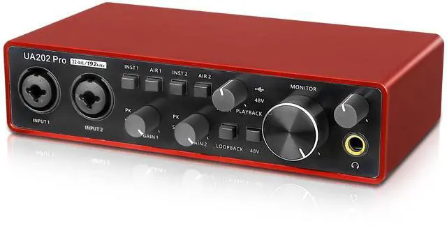 Main image of USB Audio Interface for Computer Recording Music(Red), 2 Channel Guitar Audio Interface, 32Bit/192kHz Podcasting Streaming with 48V Phantom Power