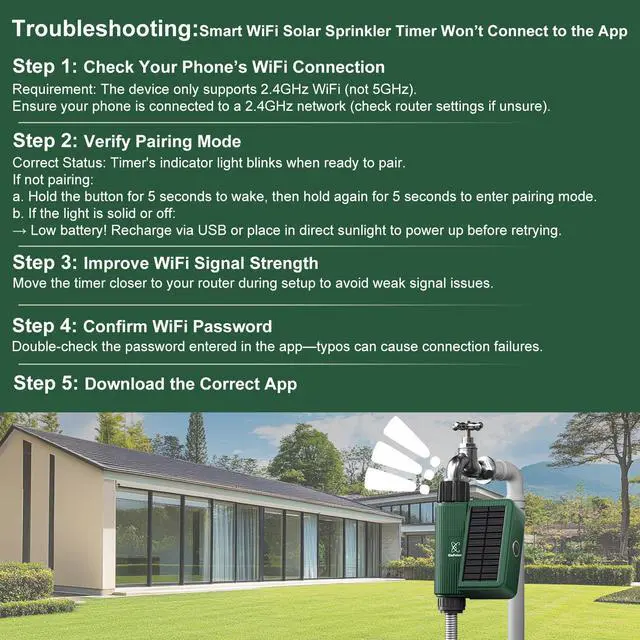 Alt view image 7 of 7 - Smart WiFi Solar Sprinkler Timer, XinFuture Water Timer Rechargeable with Rain Delay, Manual& Automatic Watering System for Garden Hose Faucet, App& Voice Control, Outdoor Irrigation Controller