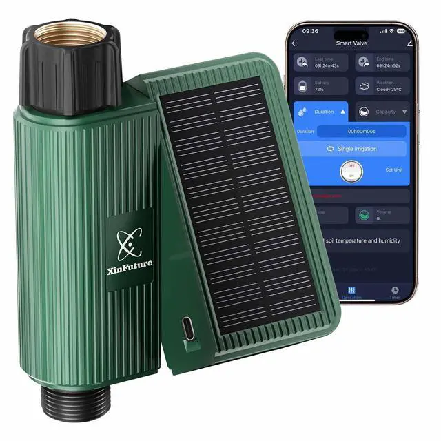 Main image of Smart WiFi Solar Sprinkler Timer, XinFuture Water Timer Rechargeable with Rain Delay, Manual& Automatic Watering System for Garden Hose Faucet, App& Voice Control, Outdoor Irrigation Controller