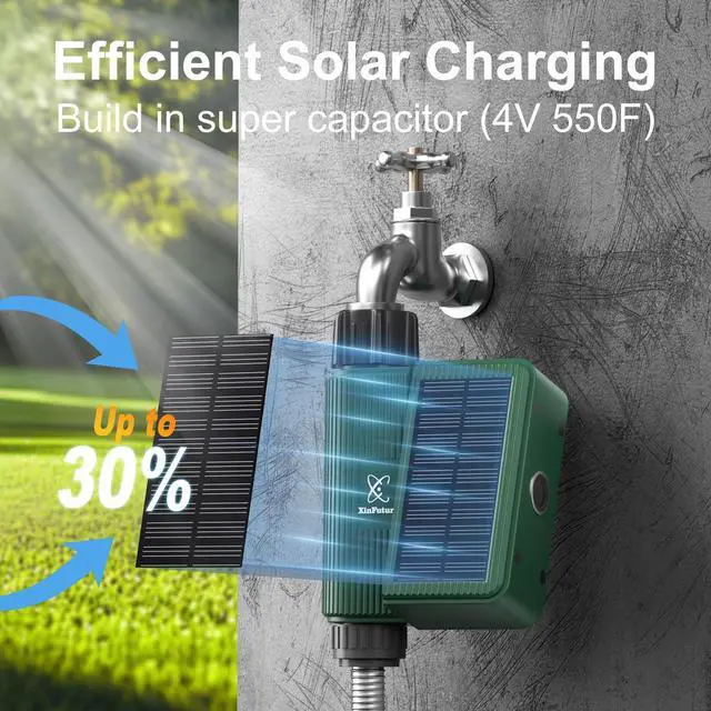 Alt view image 3 of 7 - Smart WiFi Solar Sprinkler Timer, XinFuture Water Timer Rechargeable with Rain Delay, Manual& Automatic Watering System for Garden Hose Faucet, App& Voice Control, Outdoor Irrigation Controller