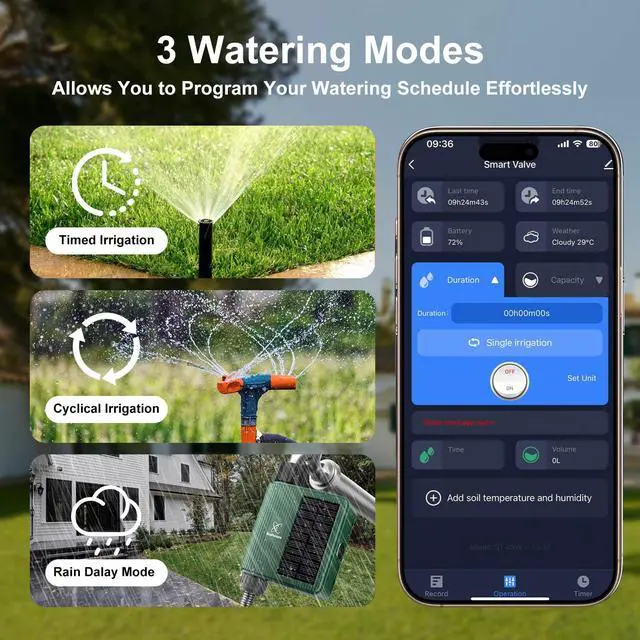 Alt view image 5 of 7 - Smart WiFi Solar Sprinkler Timer, XinFuture Water Timer Rechargeable with Rain Delay, Manual& Automatic Watering System for Garden Hose Faucet, App& Voice Control, Outdoor Irrigation Controller