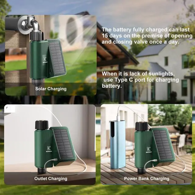 Alt view image 4 of 7 - Smart WiFi Solar Sprinkler Timer, XinFuture Water Timer Rechargeable with Rain Delay, Manual& Automatic Watering System for Garden Hose Faucet, App& Voice Control, Outdoor Irrigation Controller