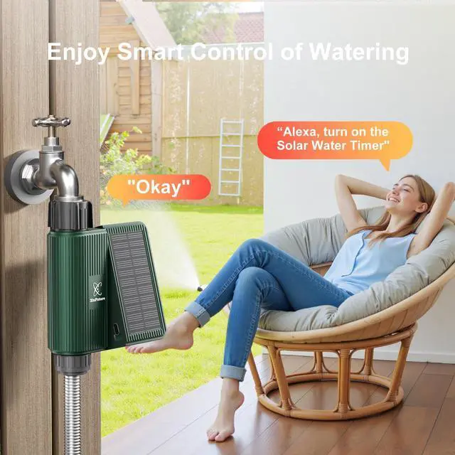 Alt view image 6 of 7 - Smart WiFi Solar Sprinkler Timer, XinFuture Water Timer Rechargeable with Rain Delay, Manual& Automatic Watering System for Garden Hose Faucet, App& Voice Control, Outdoor Irrigation Controller