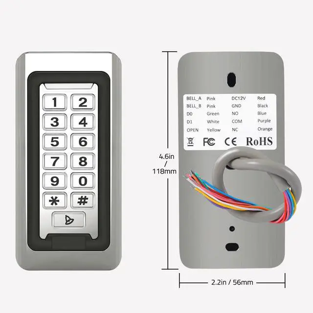 Alt view image 7 of 7 - Wireless WiFi Access Control Keypad, Metal Stand-Alone Door Access Control System, EM Card Reader, Weatherproof, Backlight, TUYA Wireless Entry Security Access Controller for Garage Door, Gate Opener